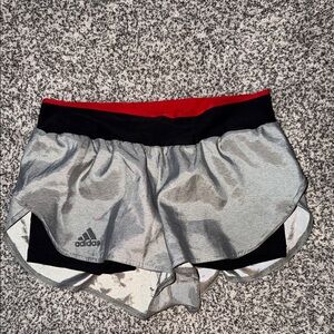 adidas barricade Women’s Silver Athletic Shorts with Red Waistband